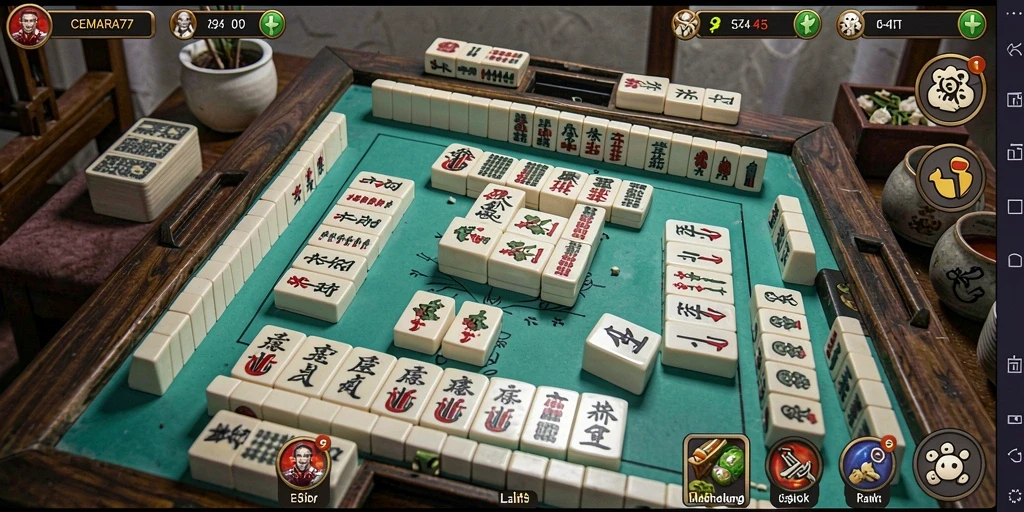 Screenshot gameplay <strong>CEMARA77</strong> yang menarik dengan suasana Mahjong.