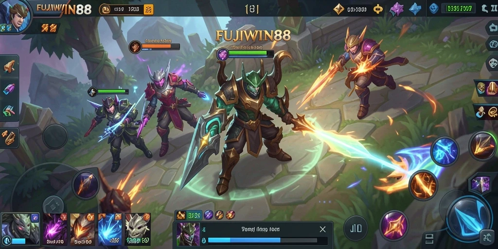 Tampilan gameplay seru di FUJIWIN88 dengan aksi MOBA yang dinamis.