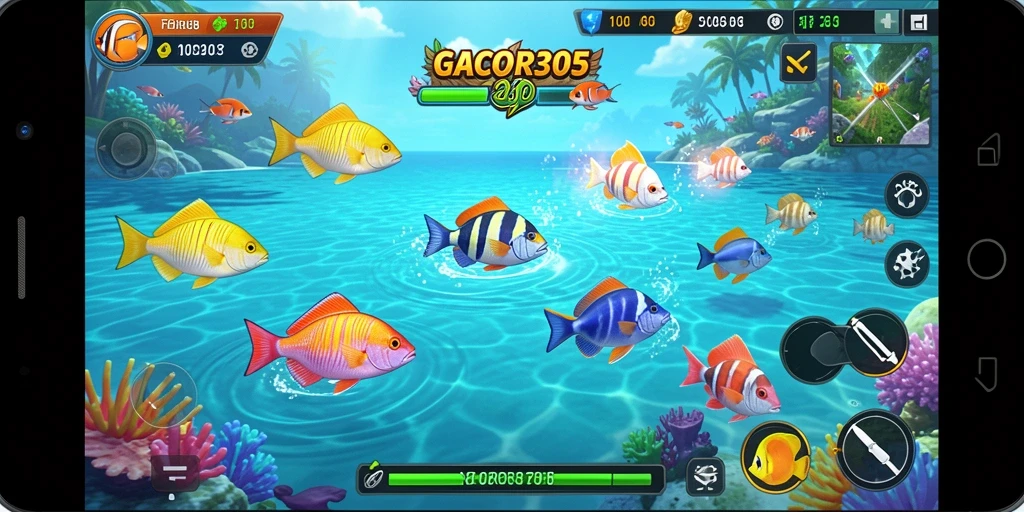 Gameplay GACOR305 menampilkan aksi menembak ikan yang seru.
