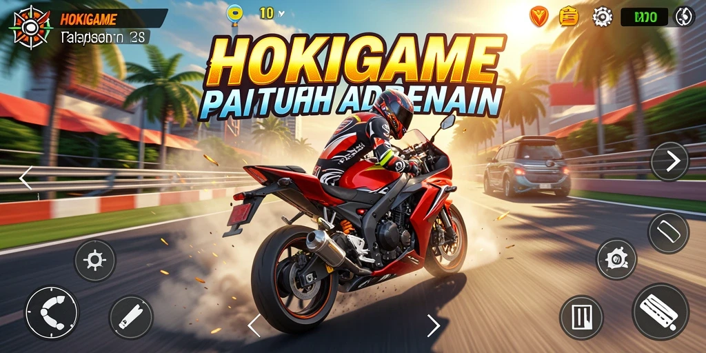 Tampilan menegangkan dari gameplay HOKIGAME saat balapan motor.