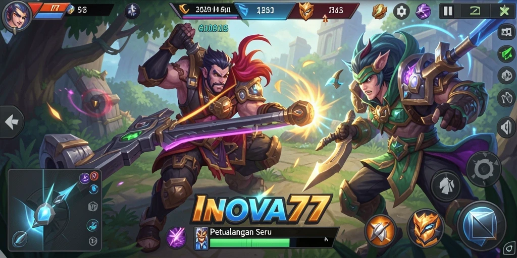 Tampilan aksi seru dalam game MOBA INOVA77.