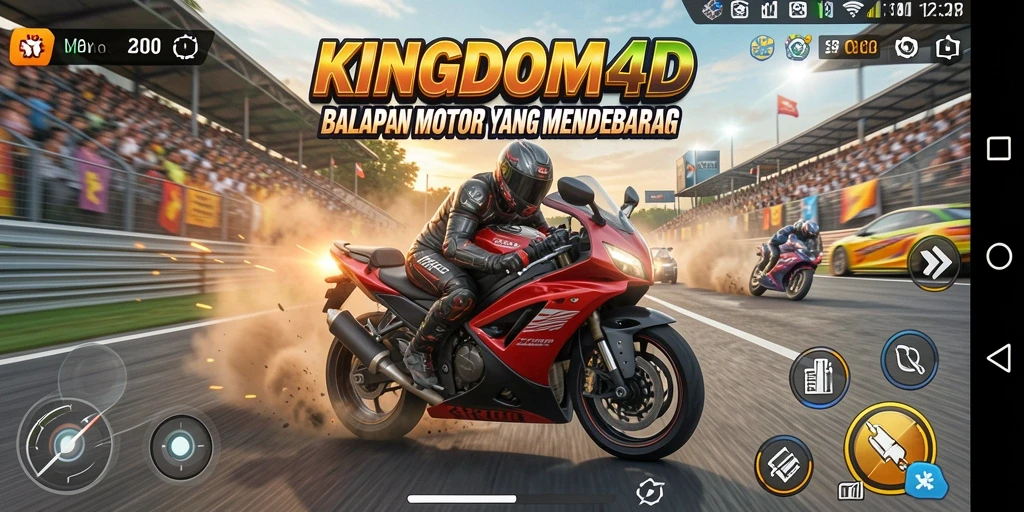 Gameplay KINGDOM4D menampilkan aksi balapan motor yang intens.