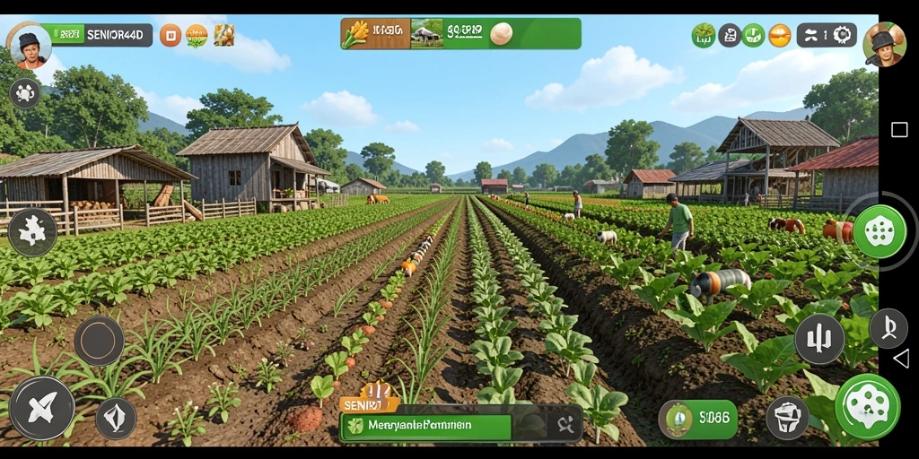 Tampilan screenshot utama SENIOR4D menampilkan gameplay pertanian yang seru dan interaktif.